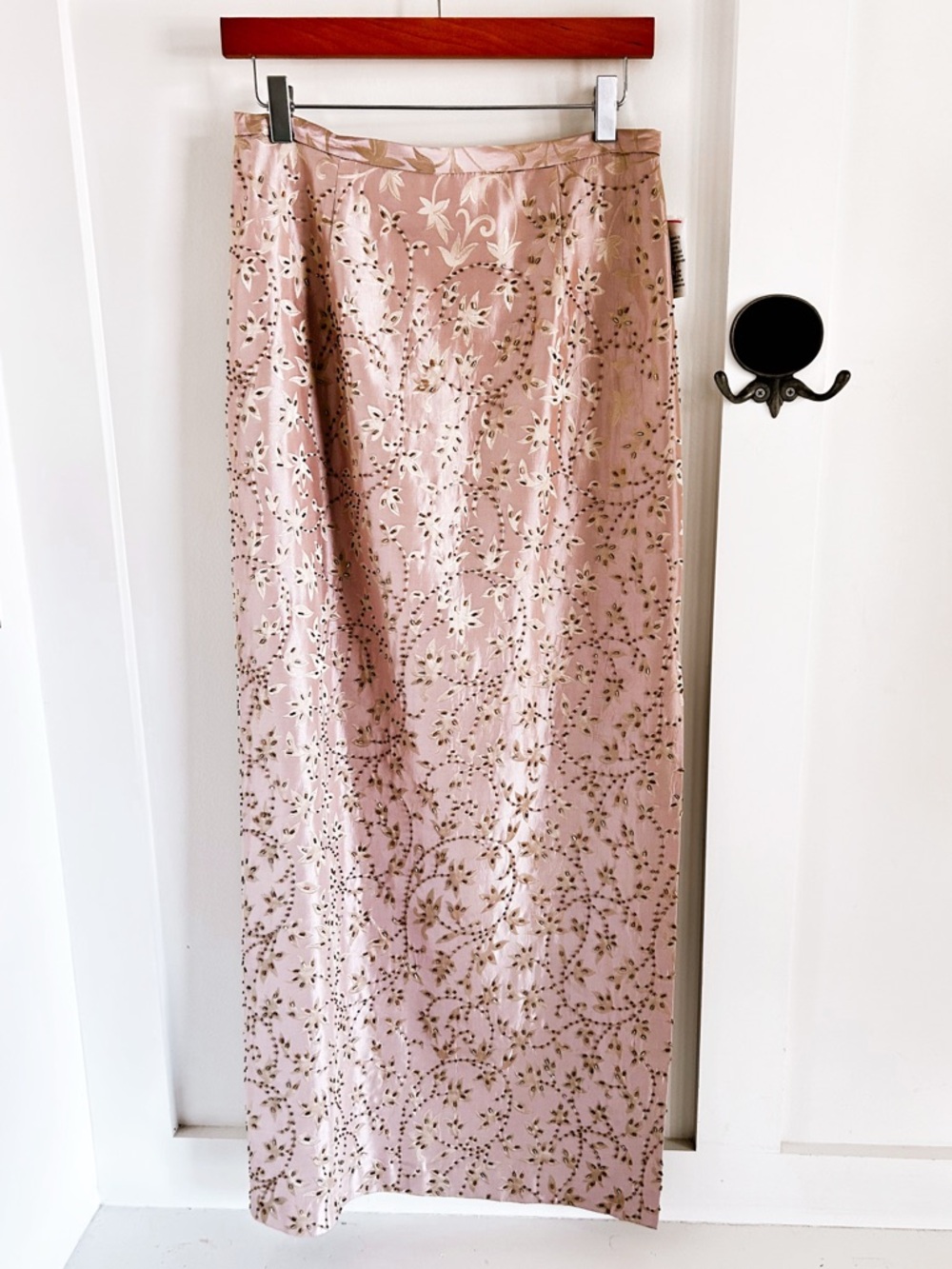 Y2K Blush Beaded Midi Skirt • Floral Embroidered Slip Skirt • Size S